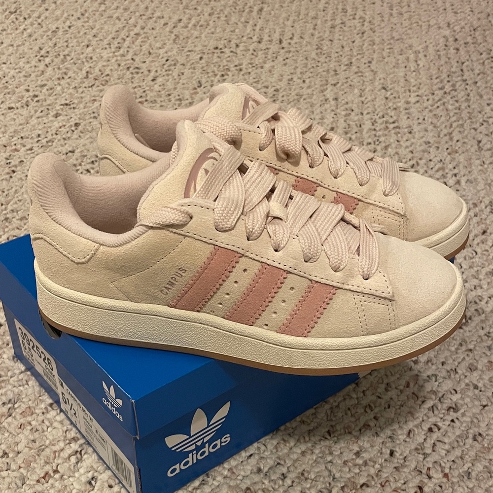 adidas Women's Suede Low-Top Sneakers in Blush Pink and Cream